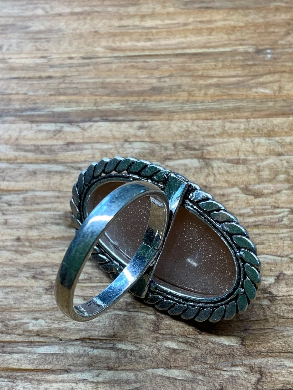 Agate Gemstone Oval Cabochon 925 Rope Edge Ring - 7 /2